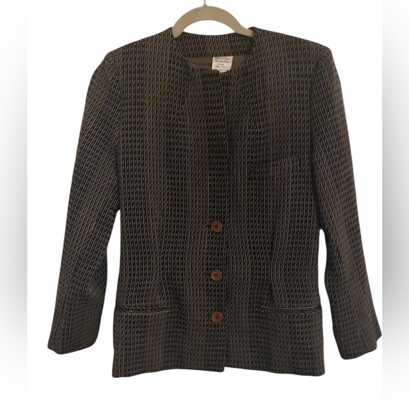 Vintage Giorgio Armani Borogonuovo 21 Wool Herringbone Blazer Jacket Size 10 - Picture 2 of 5